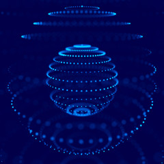 Abstract blue 3d sphere made of points. Futuristic technology style. Sphere particles. Plexus effect. 3d rendering.