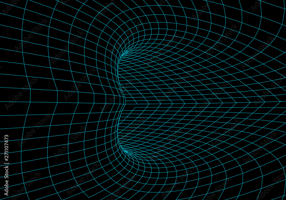 Poster 3d tunnel. tunnel or wormhole. grid texture. abstract tunnel. 3d vector illustration tunnel.