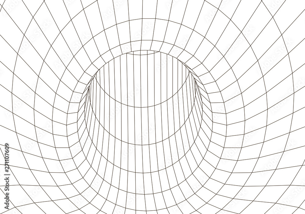 Poster 3d tunnel. tunnel or wormhole. grid texture. abstract tunnel. 3d vector illustration tunnel.