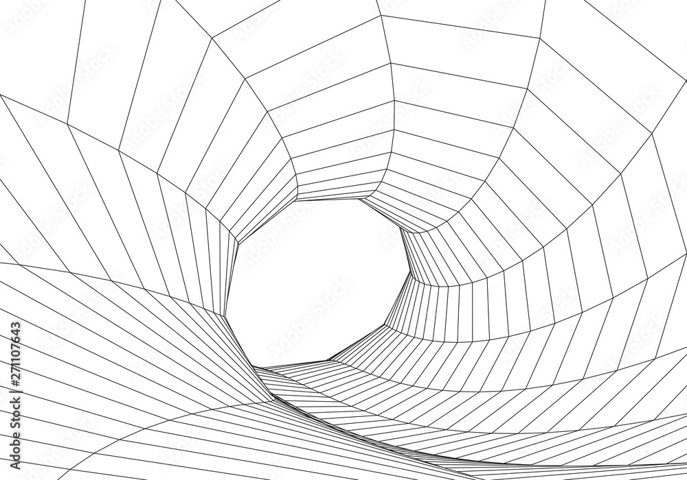 Aufkleber 3d tunnel. tunnel or wormhole. grid texture. abstract tunnel. 3d vector illustration tunnel.