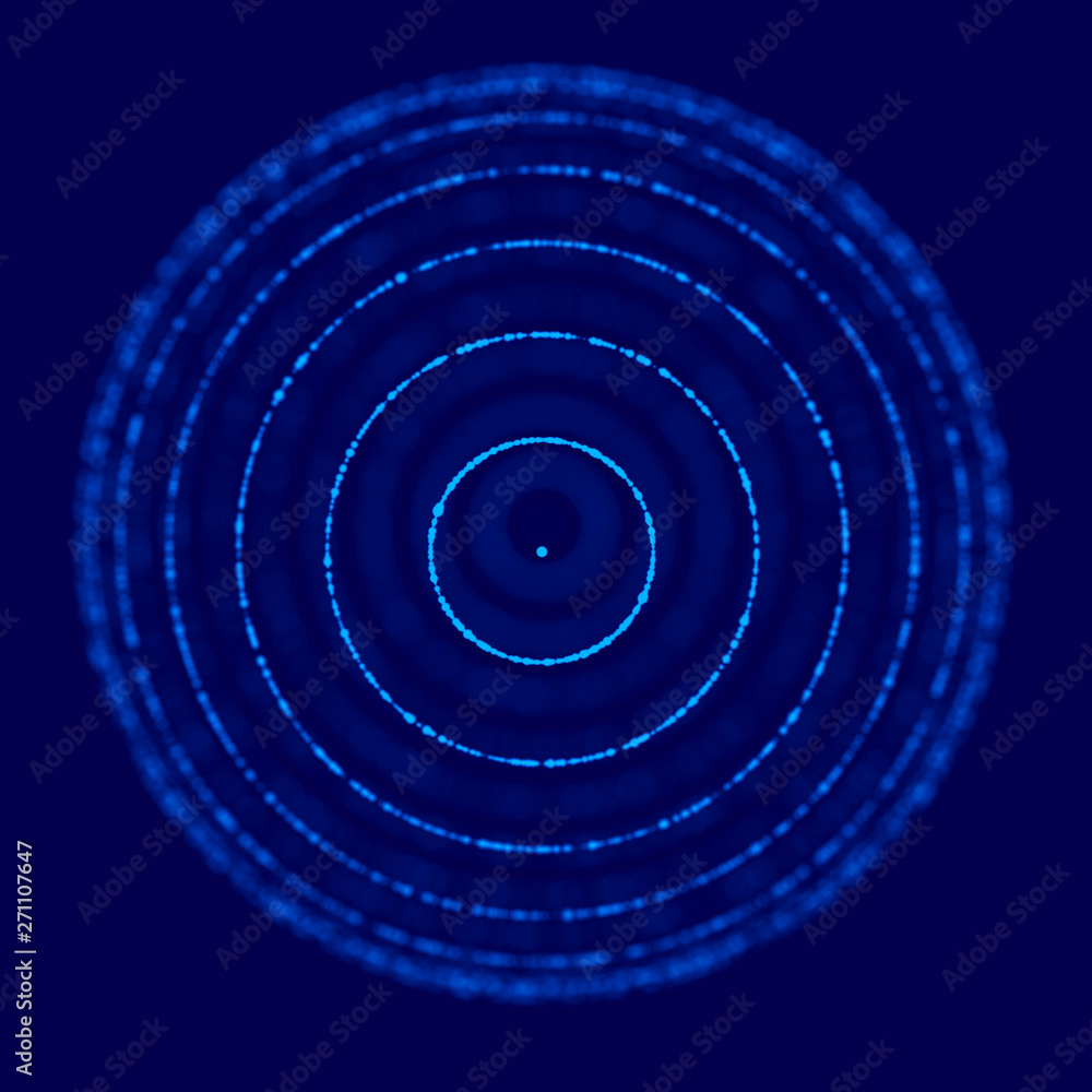 Poster abstract blue 3d sphere made of points. futuristic technology style. sphere particles. plexus effect