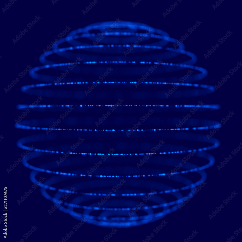 Poster abstract blue 3d sphere made of points. futuristic technology style. sphere particles. plexus effect