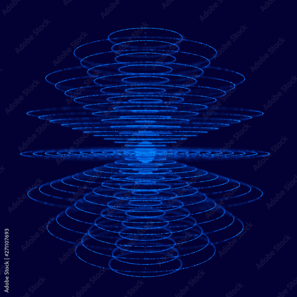 Poster abstract blue 3d sphere made of points. futuristic technology style. sphere particles. plexus effect