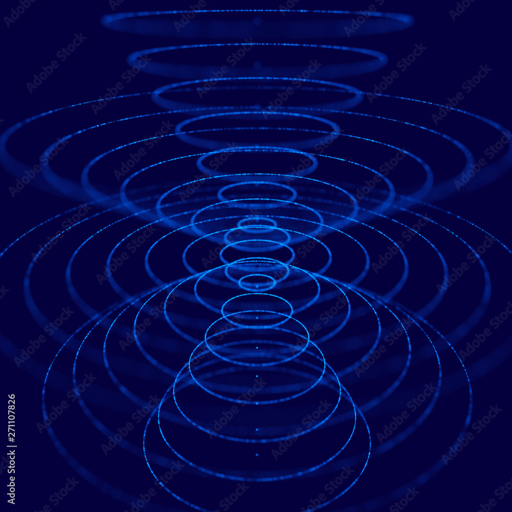 Poster abstract blue 3d sphere made of points. futuristic technology style. sphere particles. plexus effect