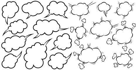 Set of empty comic speech bubbles. Design element for poster, t shirt, emblem, sign, label, banner, flyer. Vector illustration