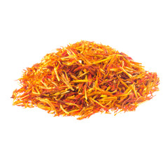 heap of dried Tagetes (saffron) isoalted on white