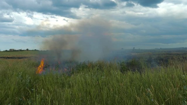 On the field with wheat the fire burns