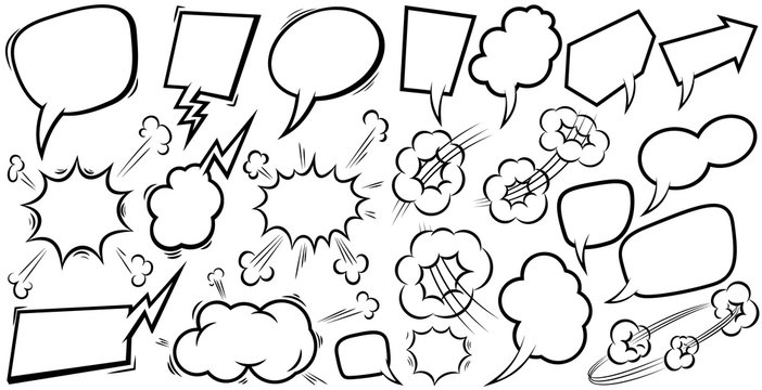 Set of empty comic speech bubbles. Design element for poster, t shirt, emblem, sign, label, banner, flyer. Vector illustration