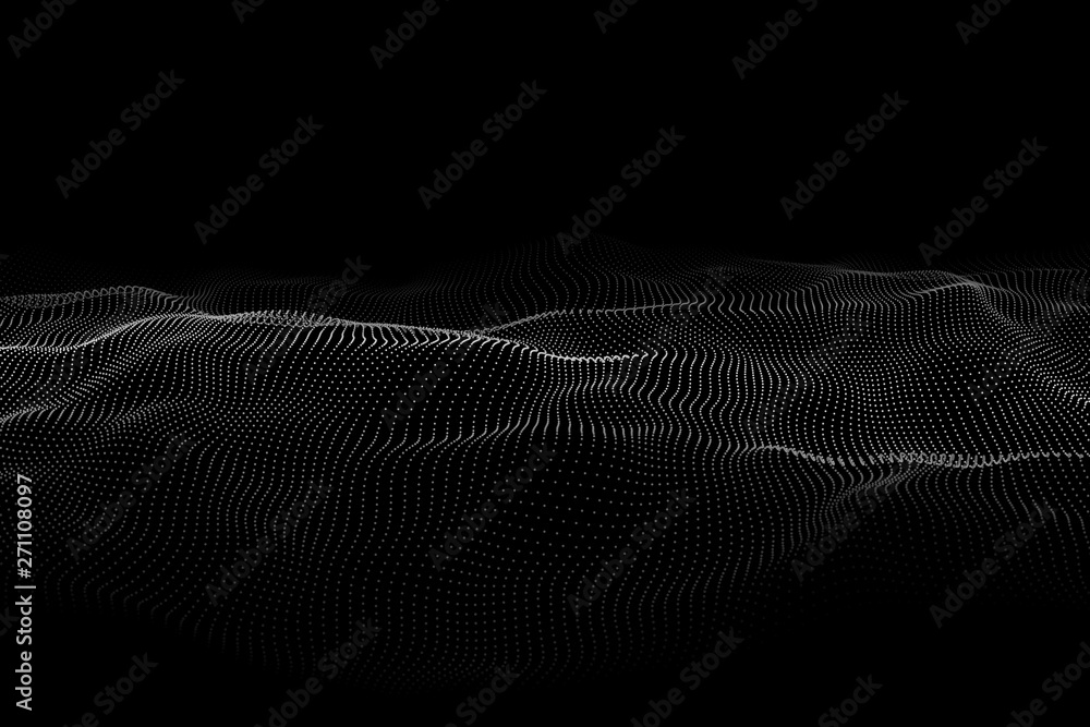 Poster wave 3d. wave of particles. futuristic point wave. design for poster. big data. vector illustration.