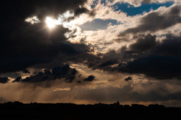 Gloomy sky before a thunderstorm over the city