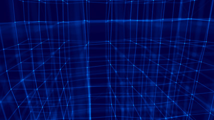 Blockchain technology concept. Big data visualization. 3D blue illustration. Distributed register technology