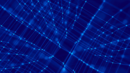 Blockchain technology concept. Big data visualization. 3D blue illustration. Distributed register technology