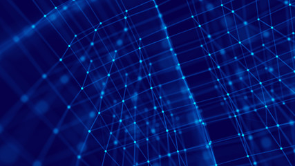 Blockchain technology concept. Big data visualization. 3D blue illustration. Distributed register technology