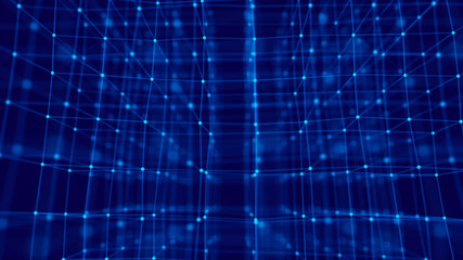 Blockchain technology concept. Big data visualization. 3D blue illustration. Distributed register technology