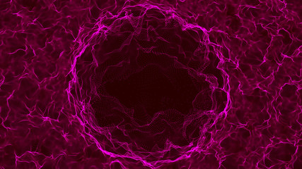 Space-time portal. Abstract red grid wormhole. Futuristic 3d portal. Cosmic wormhole. Funnel-shaped tunnel. Spiral Technology. 3d rendering.