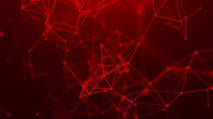 Abstract red digital background. Big data visualization. Science background. Big data complex with compounds. Lines plexus.