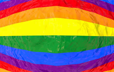 d rendering. embossed wrinkle LGBT rainbow color flag paper design wall background.