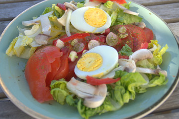 assiette  de crudités fraîches avec oeuf 