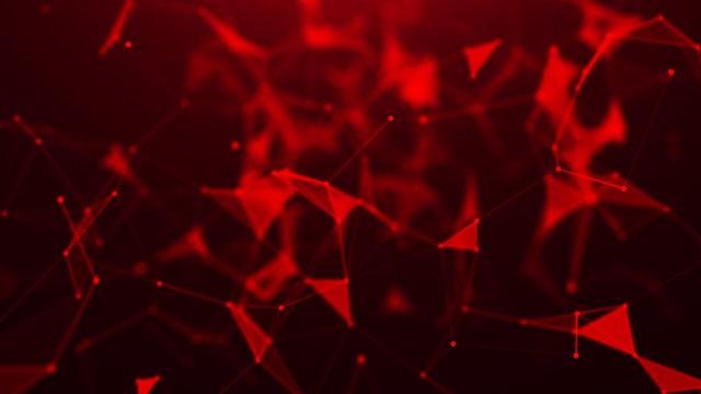 Abstract Red Digital Background. Big Data Visualization. Science Background. Big Data Complex With Compounds. Lines Plexus.