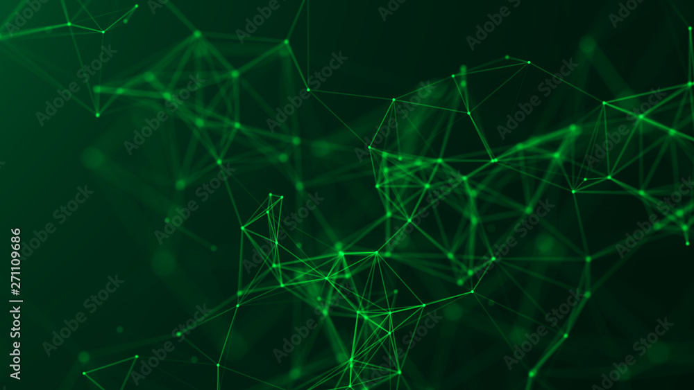 Wall mural Abstract green digital background. Big data visualization. Science background. Big data complex with compounds. Lines plexus.