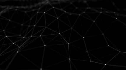 Wave 3d. 3D black abstract background. Abstract background with a dynamic wave. Big data visualization. 3d rendering.