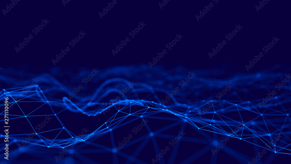 Poster wave 3d. 3d blue glowing abstract background. abstract background with a dynamic wave. big data visu