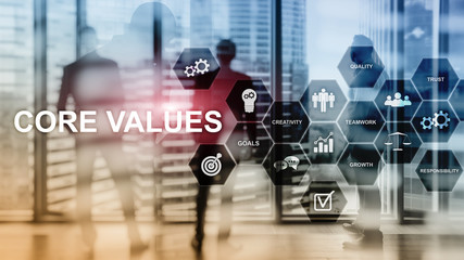 Core values concept on virtual screen. Business and finance solutions.