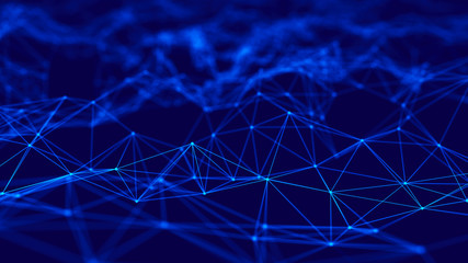Wave 3d. 3D blue glowing abstract background. Abstract background with a dynamic wave. Big data visualization. 3d rendering.