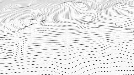 Naklejka na ściany i meble Wave 3d. Wave of particles. Futuristic white dots background with a dynamic wave. Big data visualization. 3d rendering