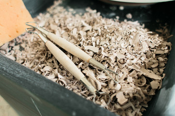 pottery tools for carving ceramic products in the Studio