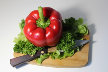 fresh pepper vegetables on cutting board