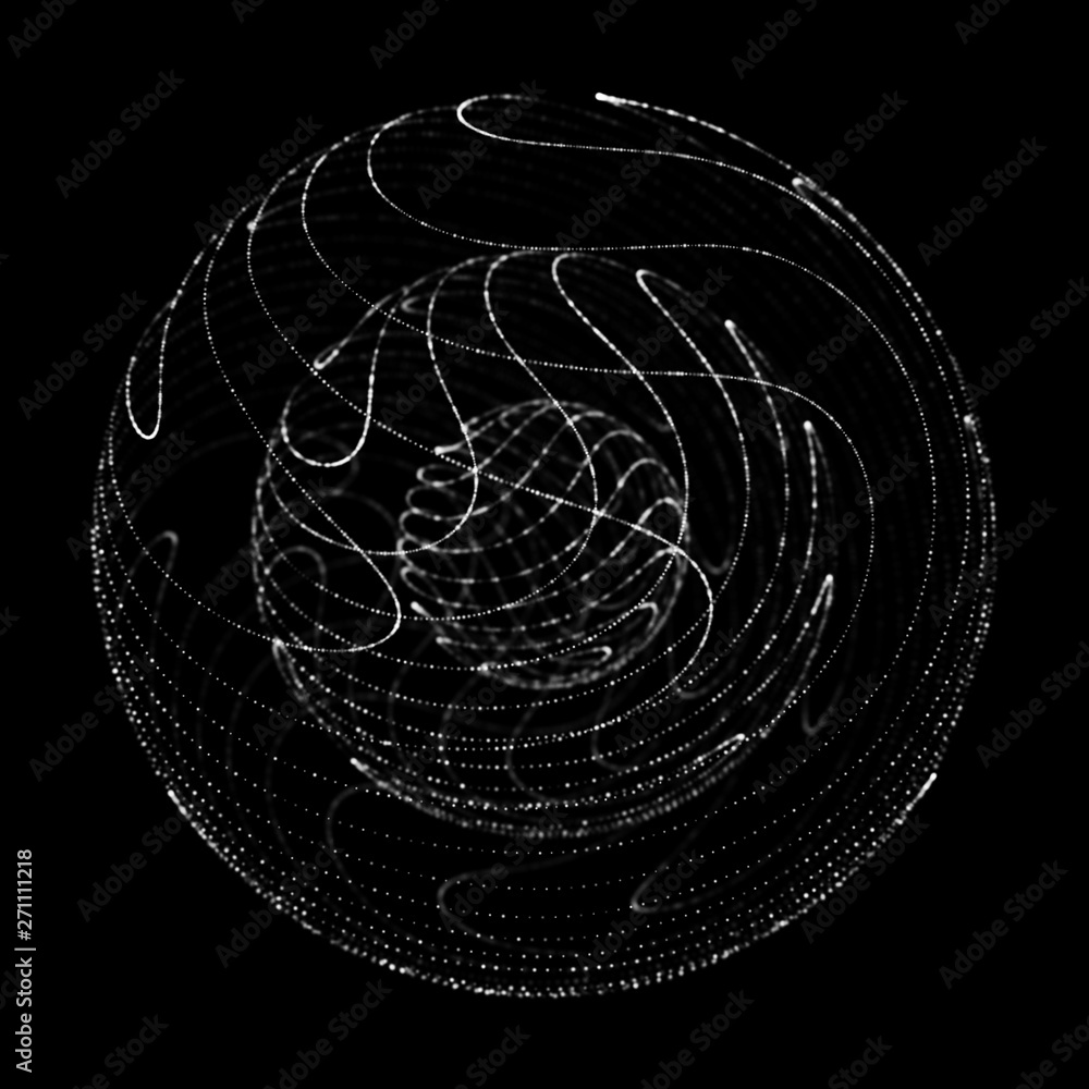 Poster abstract black 3d sphere. sphere with twist lines. glowing lines twisting logo design. outer space o