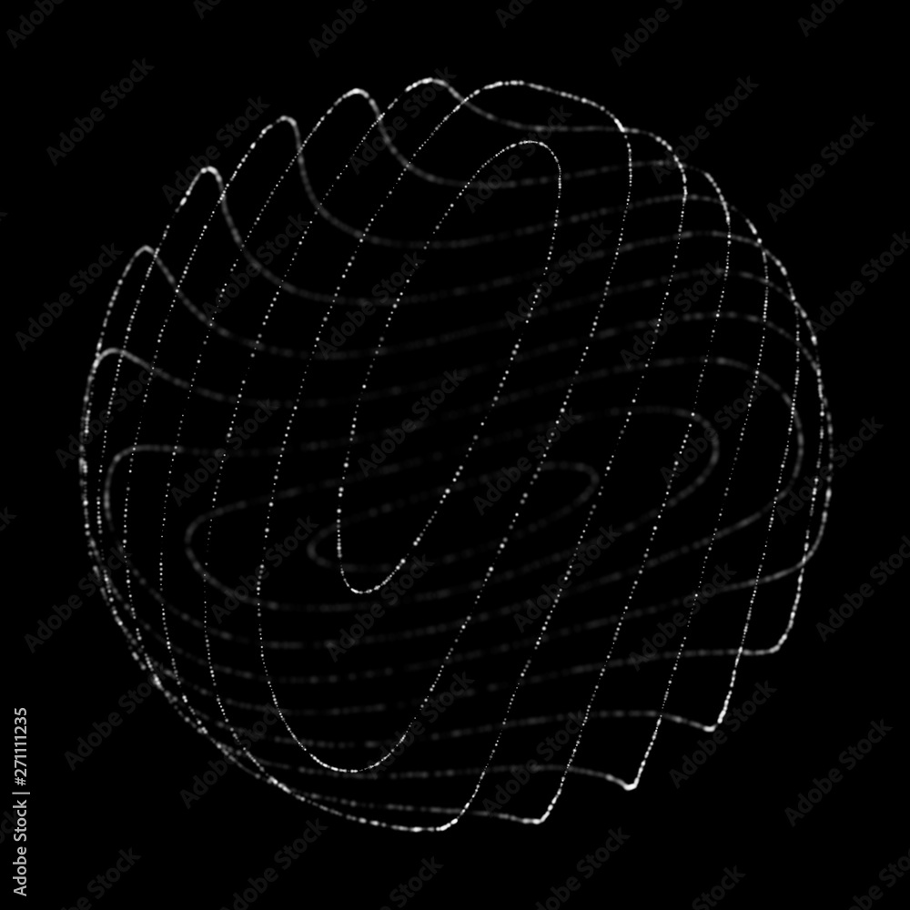 Poster abstract black 3d sphere. sphere with twist lines. glowing lines twisting logo design. outer space o