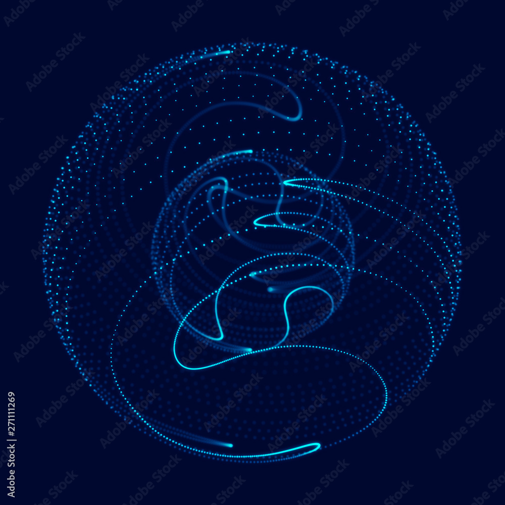 Poster abstract blue 3d sphere. sphere with twist lines. glowing lines twisting logo design. outer space ob