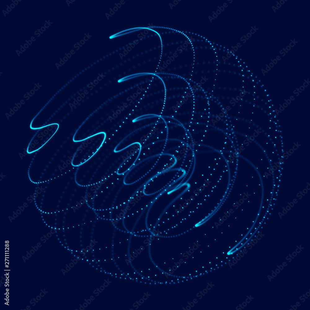 Poster abstract blue 3d sphere. sphere with twist lines. glowing lines twisting logo design. outer space ob