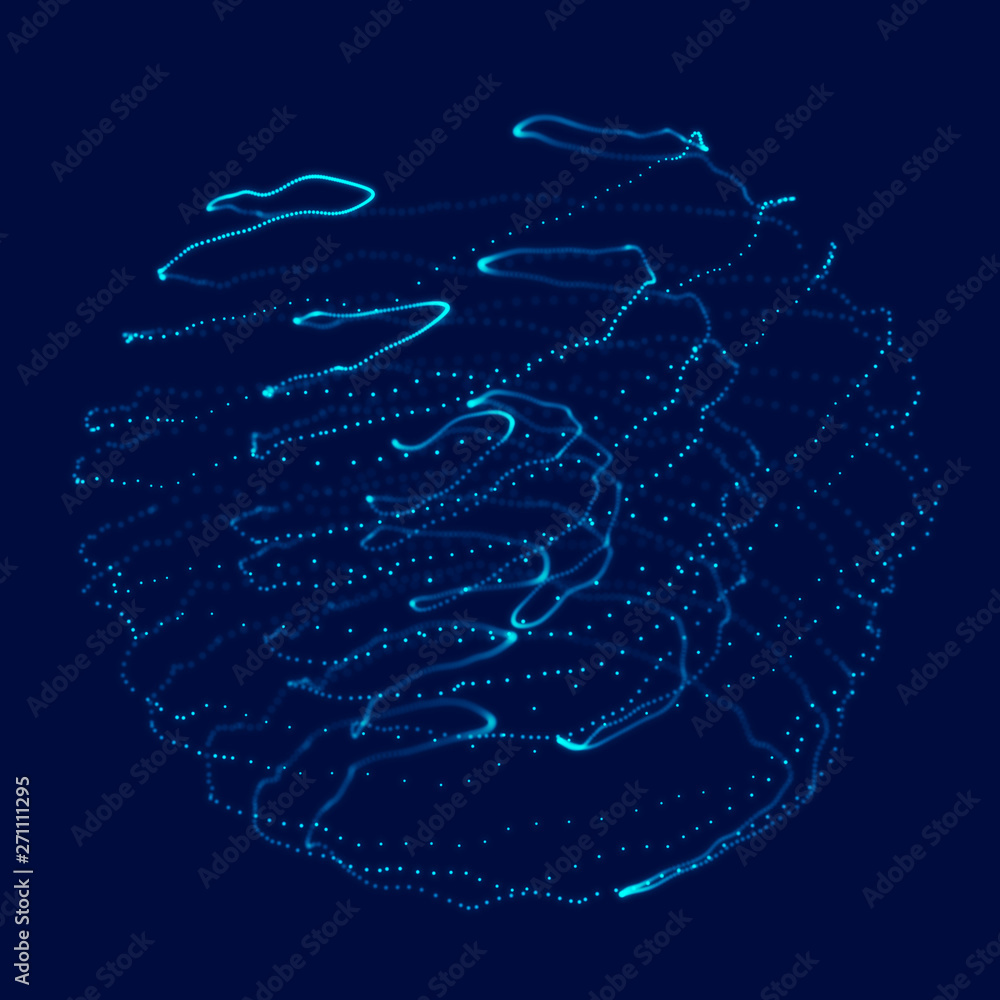 Poster abstract blue 3d sphere. sphere with twist lines. glowing lines twisting logo design. outer space ob