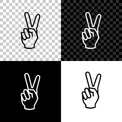 Hand showing two finger icon isolated on black, white and transparent background. Victory hand sign. Vector Illustration
