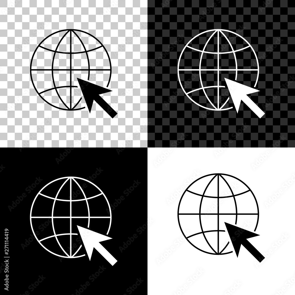 Poster go to web icon isolated on black, white and transparent background. globe and cursor. website pictog