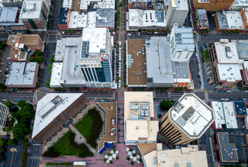 Unique aerial view of downtown Boise town square