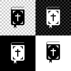 Bible book icon isolated on black, white and transparent background. Holy Bible book sign. Vector Illustration