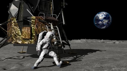 Astronaut walking on the moon and waving his hand. Some Elements of this video furnished by NASA.