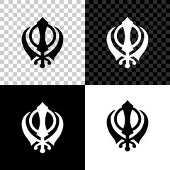 Sikhism religion Khanda symbol icon isolated on black, white and transparent background. Khanda Sikh symbol. Vector Illustration