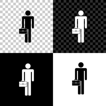 Businessman Man With Briefcase Icon Isolated On Black, White And Transparent Background. Vector Illustration