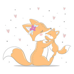 cute foxes - mom and kids