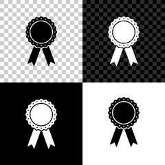 Medal badge with ribbons icon isolated on black, white and transparent background. Vector Illustration