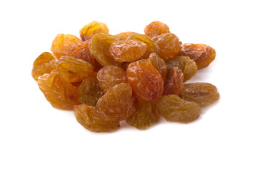 heap of dried yellow grapes isolated