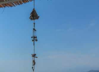 Beautiful marine ornaments hanging on a seaside Bar