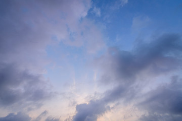 The nature of blue sky with dark cloudy in the morning.
