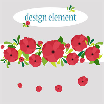 vector floral border, poppy pattern, design floral element