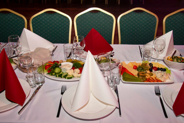 beautifully served table for a festive dinner in a restaurant